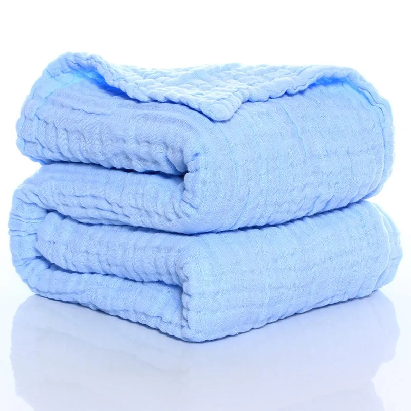 Organic Cotton Swaddle Newborn Baby Blanket in Solid Colors - Blue