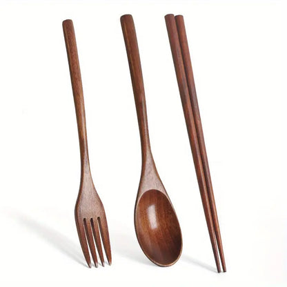 Solid Wood Dinnerware Utensils 3-Piece Set - Minimalist Style