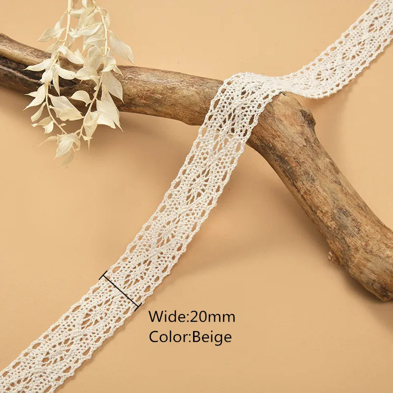 Beige Cotton Crocheted Lace Ribbon Fabric Trim - 2 Yards