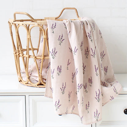 Organic Cotton Swaddle Baby Blanket with Nature Print -Lavender