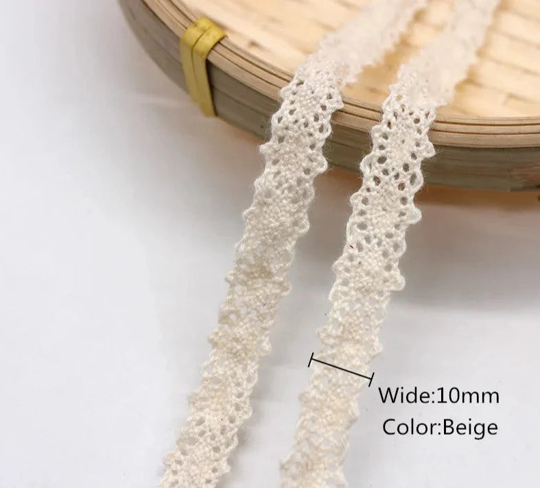Beige Cotton Crocheted Lace Ribbon Fabric Trim - 2 Yards