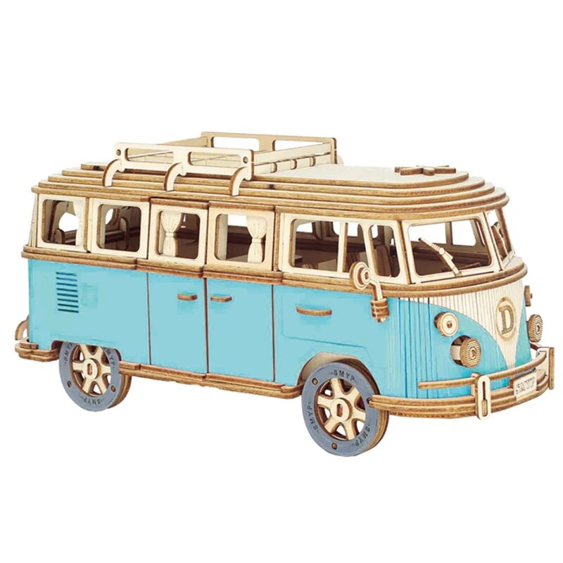 Retro Bus Jigsaw Puzzle 3D Model Woodcraft Kit