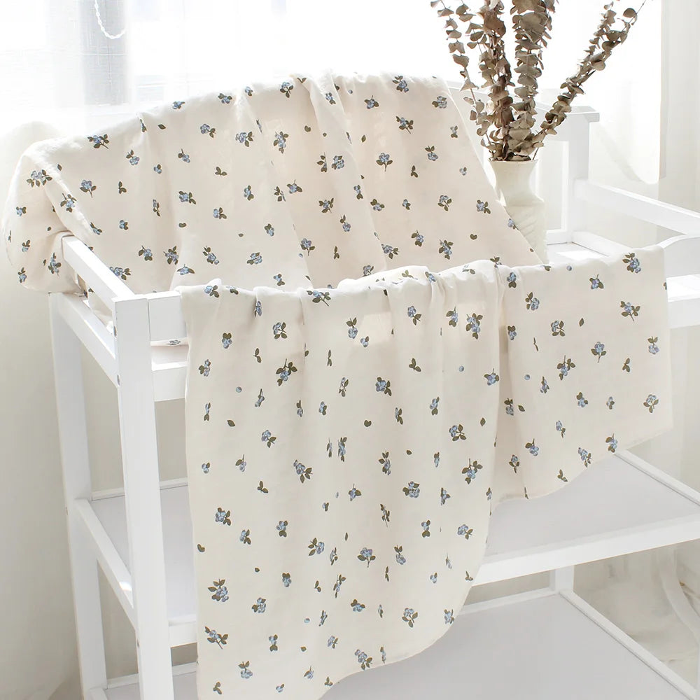 Organic Cotton Swaddle Baby Blanket with Nature Print - Blueberry