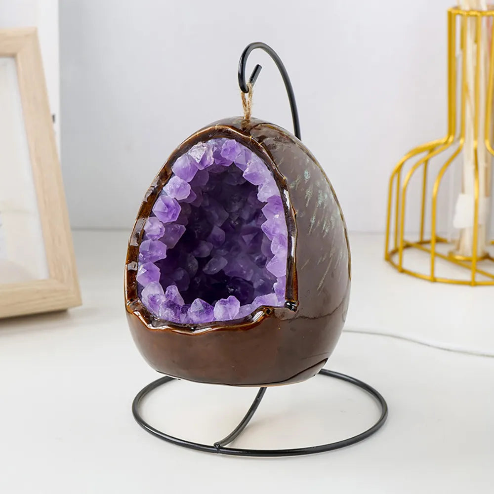 Natural Crystal Cave Dinosaur Egg Handicraft Table Lamp