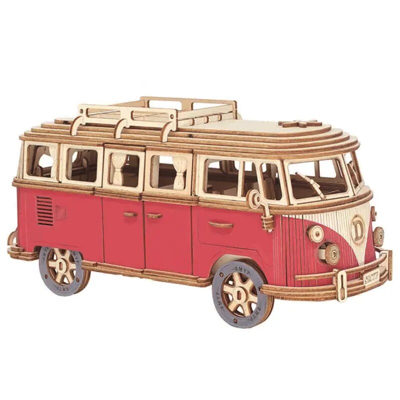 Retro Bus Jigsaw Puzzle 3D Model Woodcraft Kit