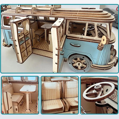 Retro Bus Jigsaw Puzzle 3D Model Woodcraft Kit