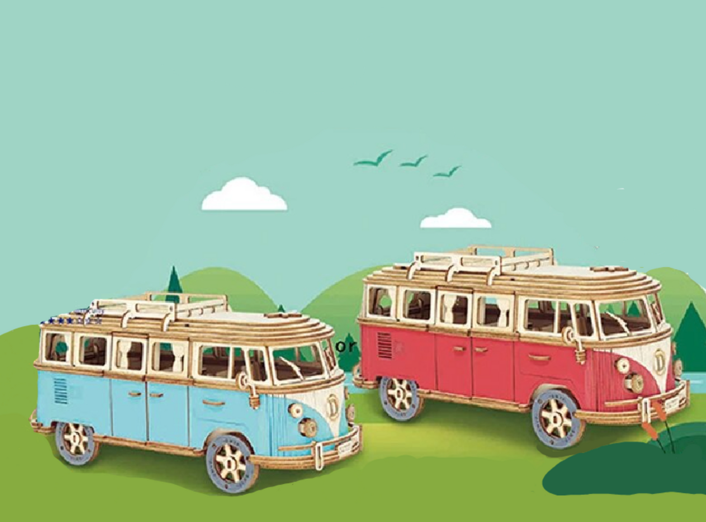 Retro Bus Jigsaw Puzzle 3D Model Woodcraft Kit